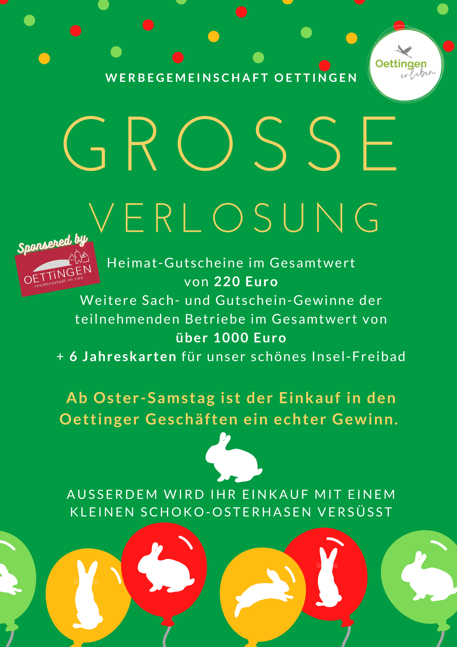 Große Verlosung ab Oster-Samstag - Heimat-Gutscheine, Sach- und Wertgutscheine und Jahreskarten für das Oettinger Insel-Freibad